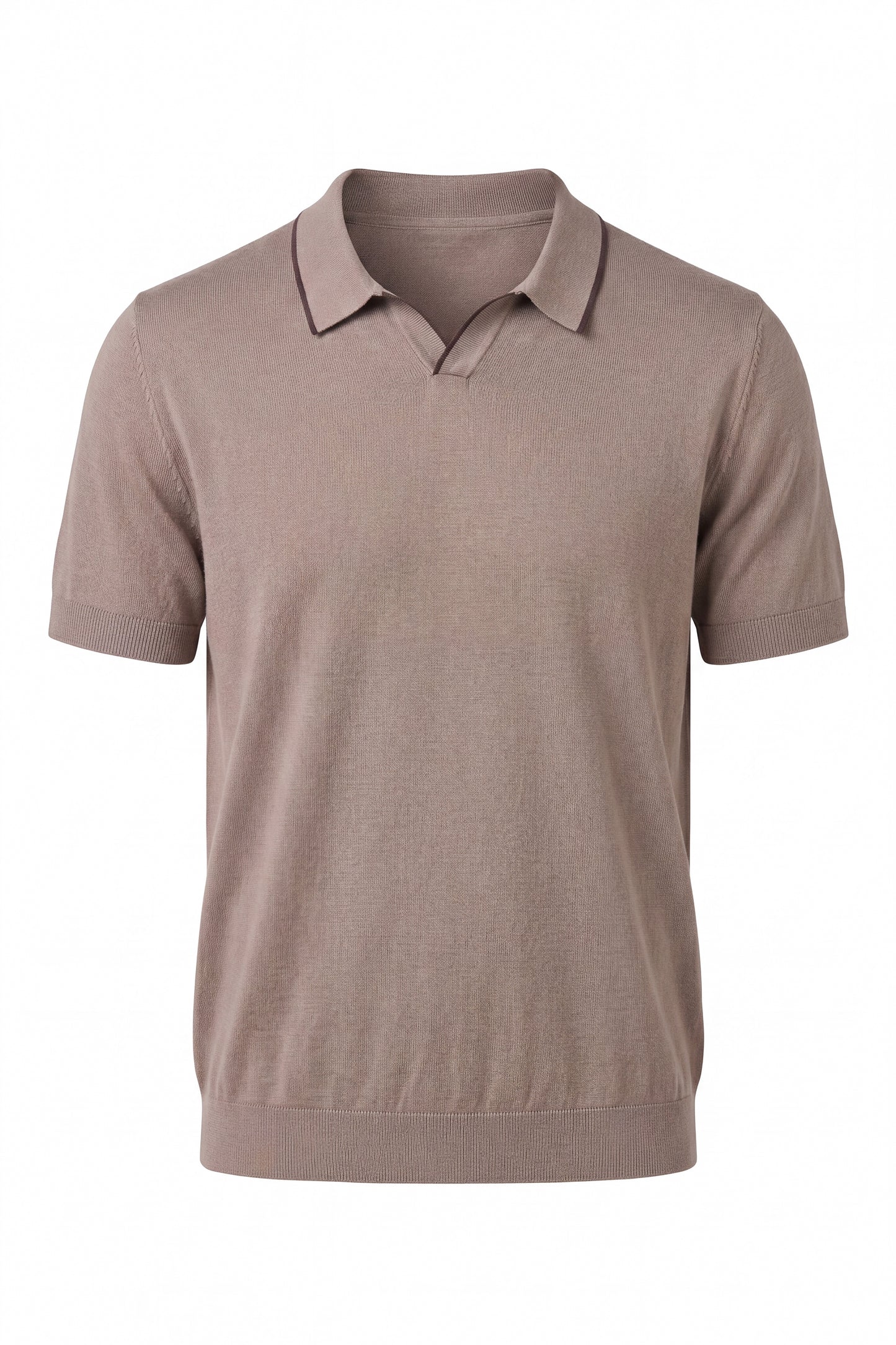 Tipped Johnny Collar Sweater Polo – Dark Wheat/Brown
