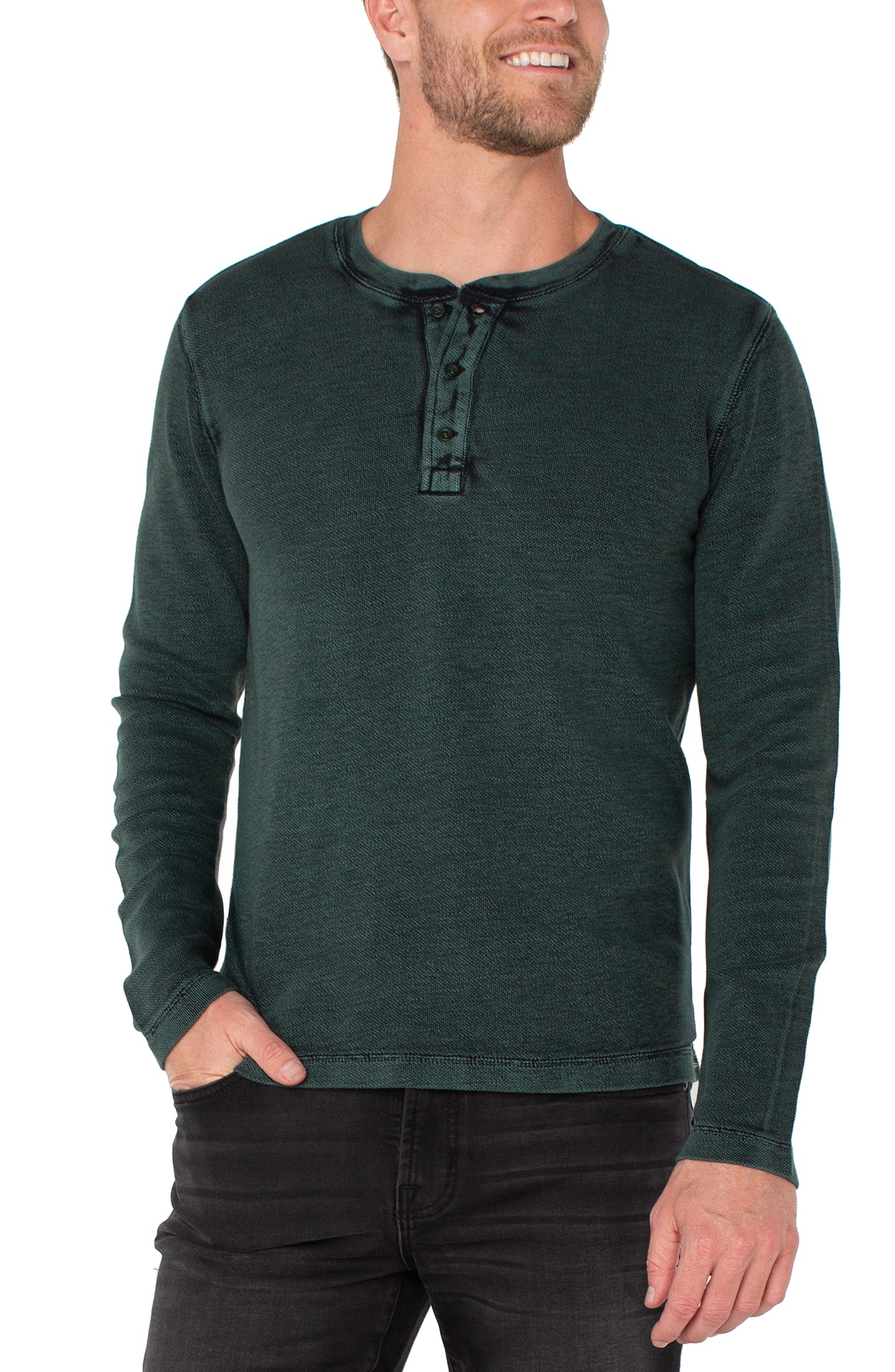 Long Sleeve Henley - Spruce/Black