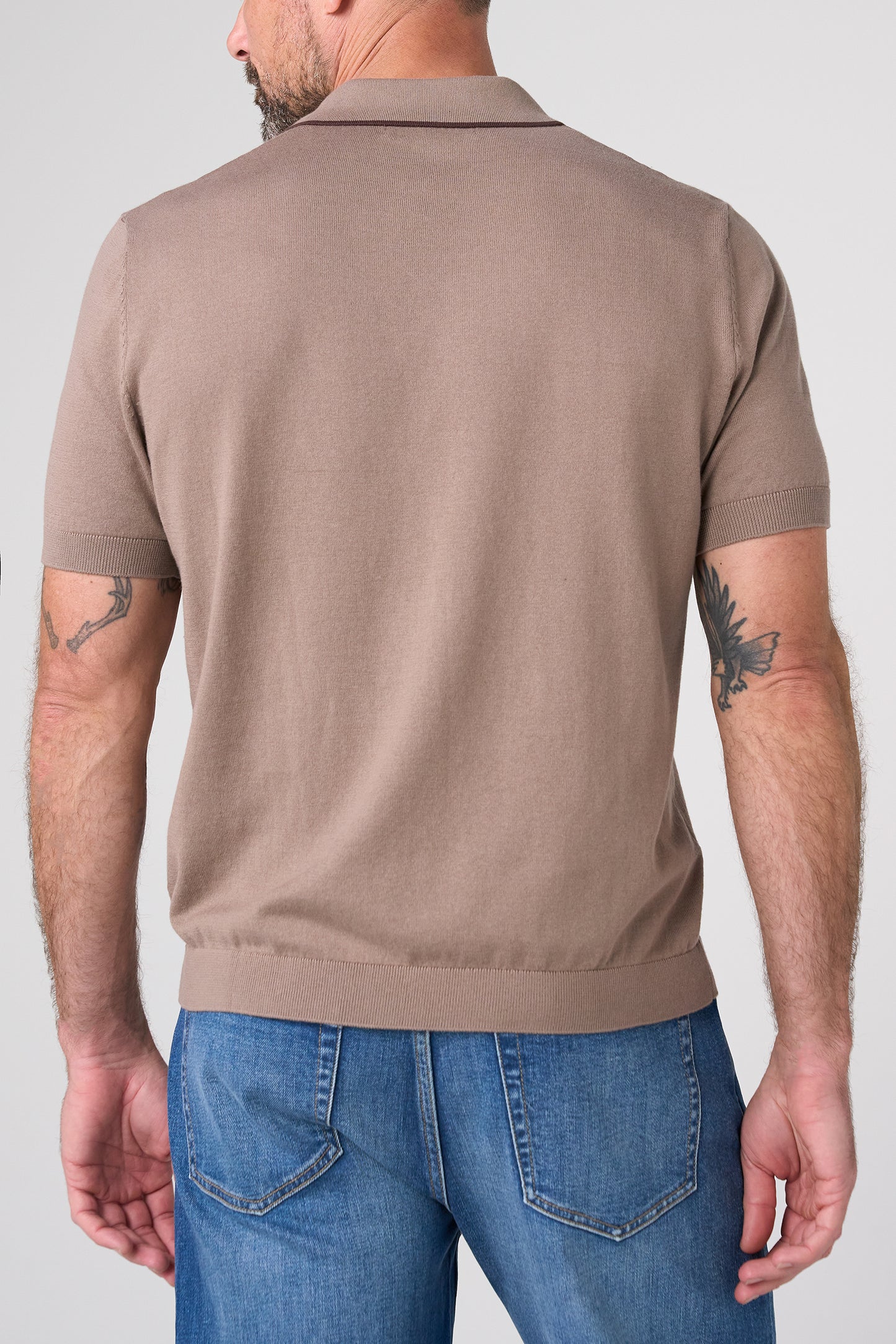 Tipped Johnny Collar Sweater Polo – Dark Wheat/Brown